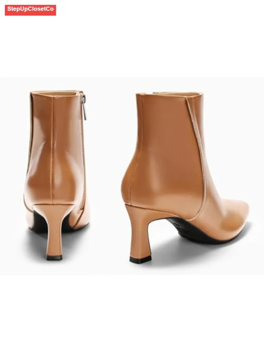 Women's Ankle Boots Kitten Low Heel Pointed Toe Side Zipper PU Leather Dress